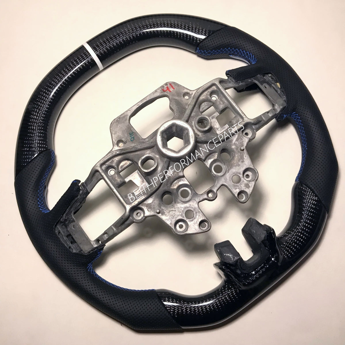 2015-17 Ford Mustang – Carbon – White Stripe , Blue Carbon Inserts