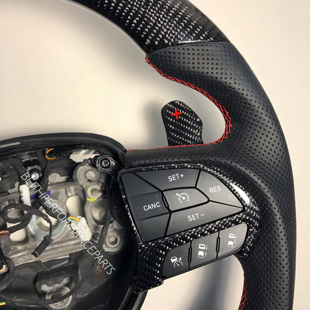 2015+ Dodge Charger/Challenger – Carbon – Red Stitching, Red Stripe, Carbon Hellcat Paddles!