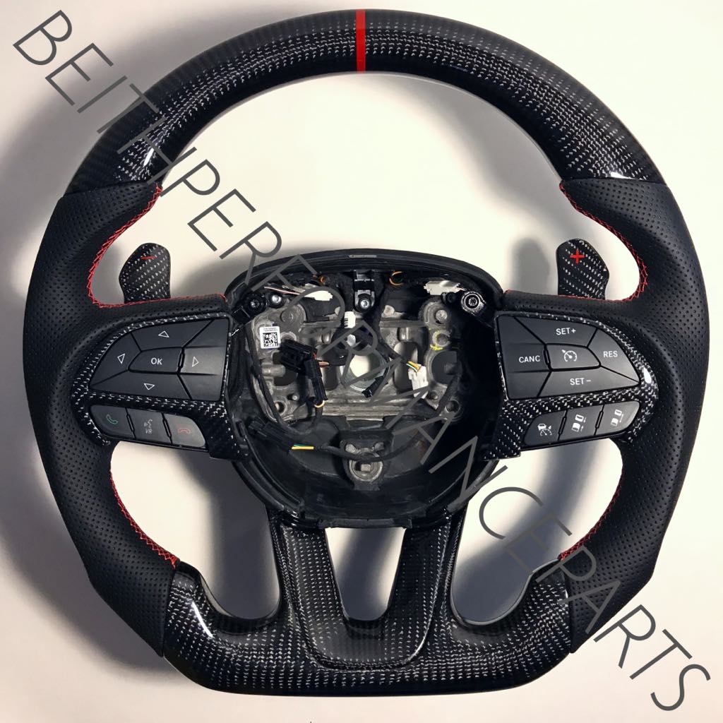 2015+ Dodge Charger/Challenger – Carbon – Red Stitching, Red Stripe, Carbon Hellcat Paddles!