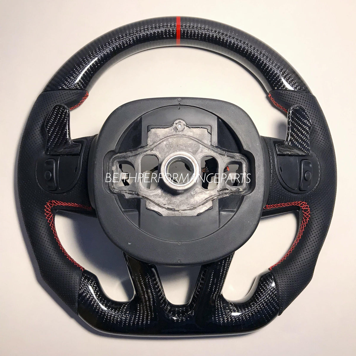 2015+ Dodge Charger/Challenger – Carbon – Red Stitching, Red Stripe, Carbon Hellcat Paddles!