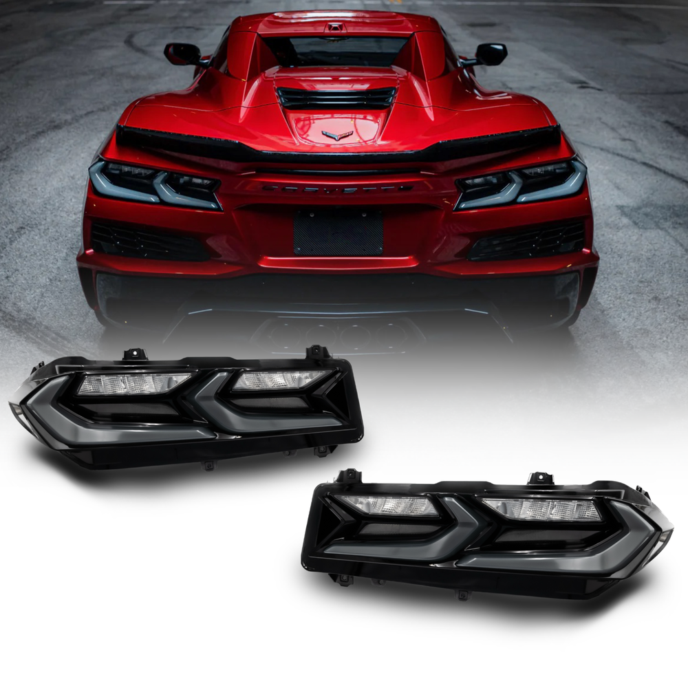 2020-2026 Corvette C8 Euro Smoke Style LED Taillights Amber Sequential Pair image 0