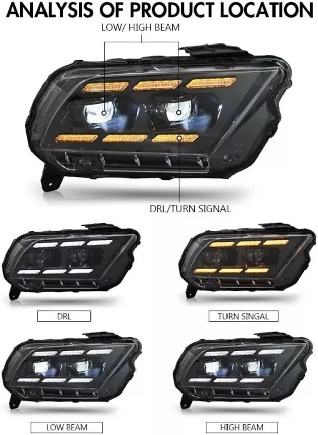 2010-2014 Ford Mustang S197 Dual LED Projector Headlights – Black Housing image 4