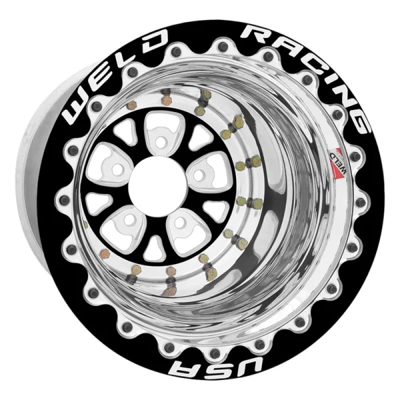 Weld V-Series 15x14 / 5x4.5 / 4 BS / 3.18 HB - Black Center - Polished Shell - Black SBL Wheel