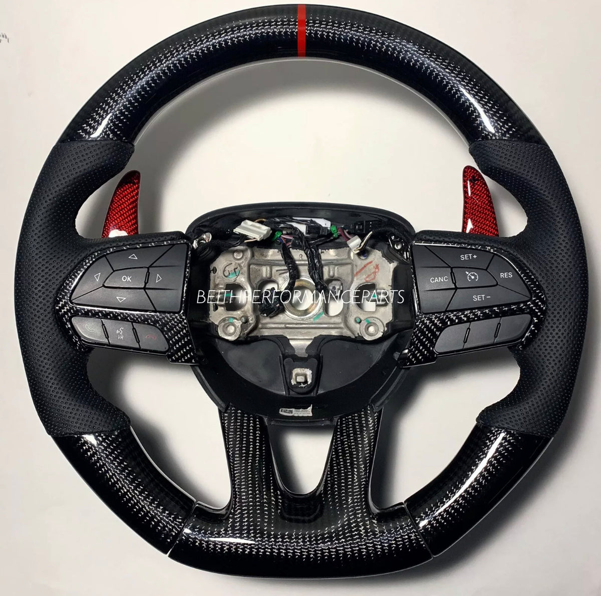 2015+ Dodge Charger/Challenger Hellcat – Carbon – Red Carbon Paddles
