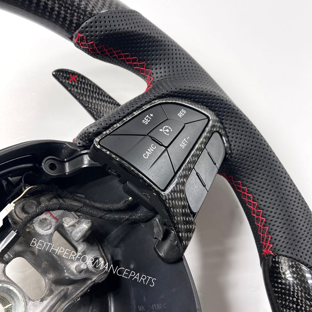 2015+ Dodge Charger / Challenger – Carbon – Red Stitching, Red Leather Stripe