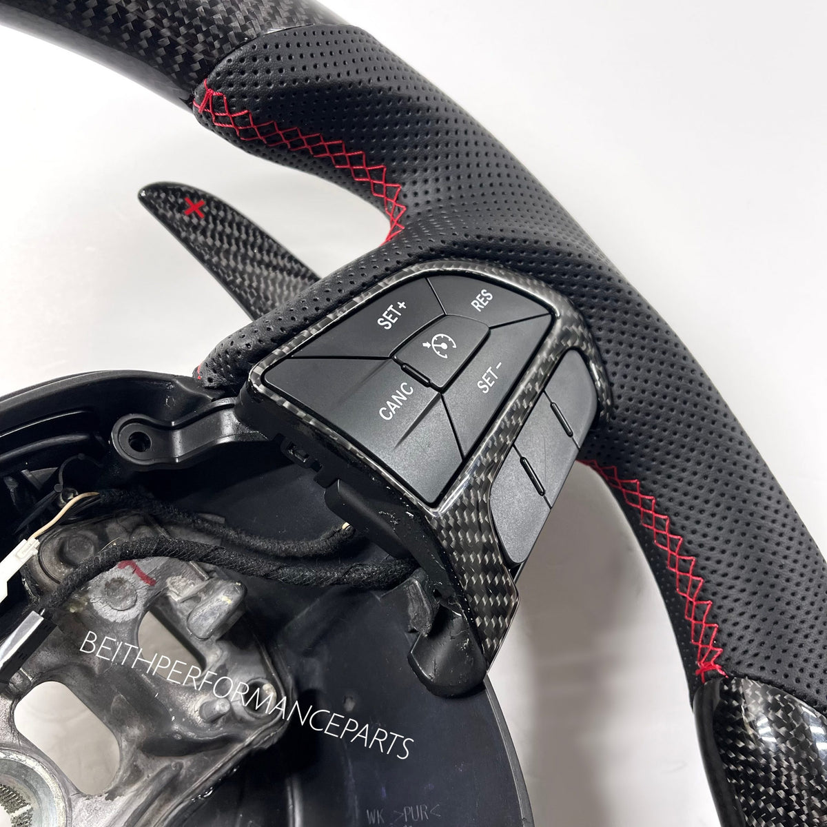 2015+ Dodge Charger / Challenger – Carbon – Red Stitching, Red Leather Stripe