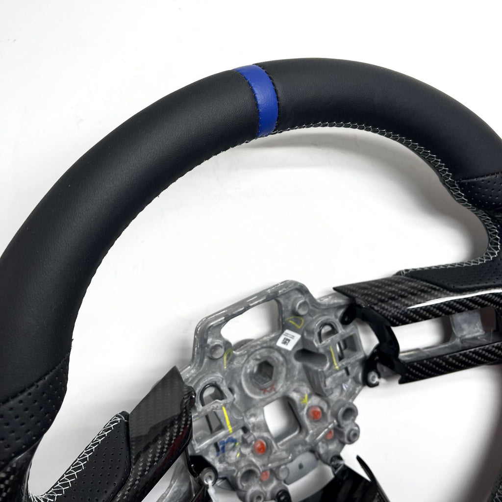 2018+ Mustang – Custom Leather with Carbon – Blue Stripe