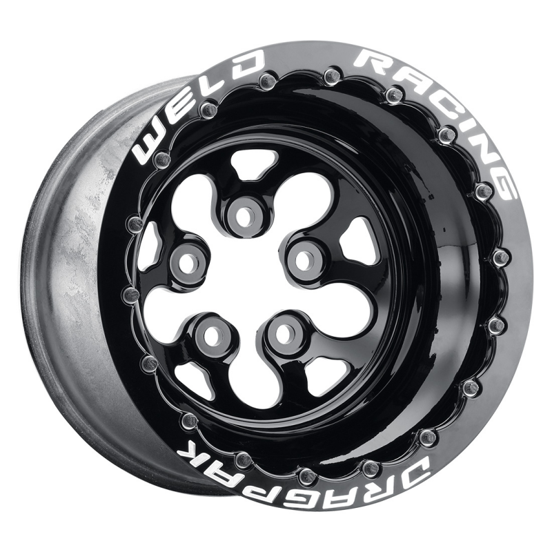Weld Dodge Dragpak Alpha-1 15x10 / 5x4.5 / 3 BS / 3.18 HB - Gloss Black Milled - Black DBL MT Wheel