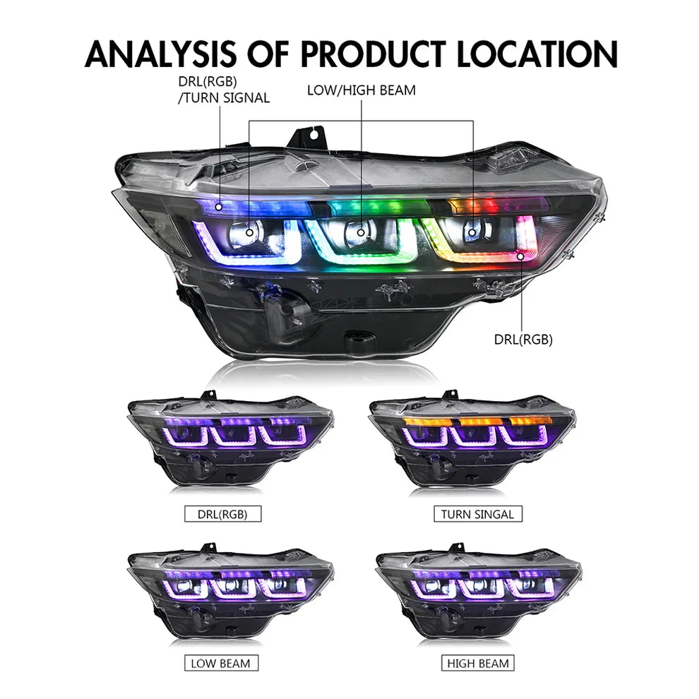 2024+ Ford Mustang RGB Triple Projector LED Headlights (Pair)