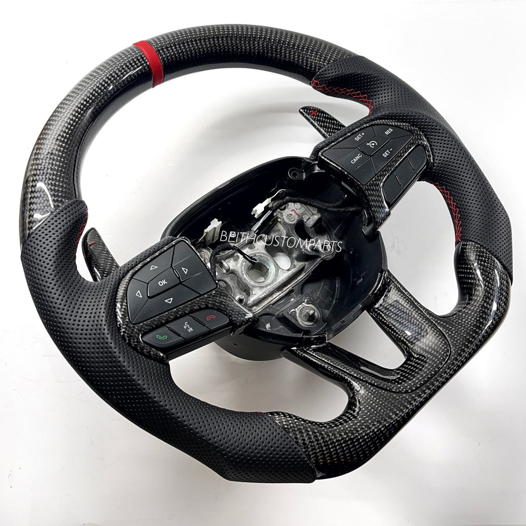 2015+ Dodge Charger / Challenger – Carbon – Red Stitching, Red Leather Stripe