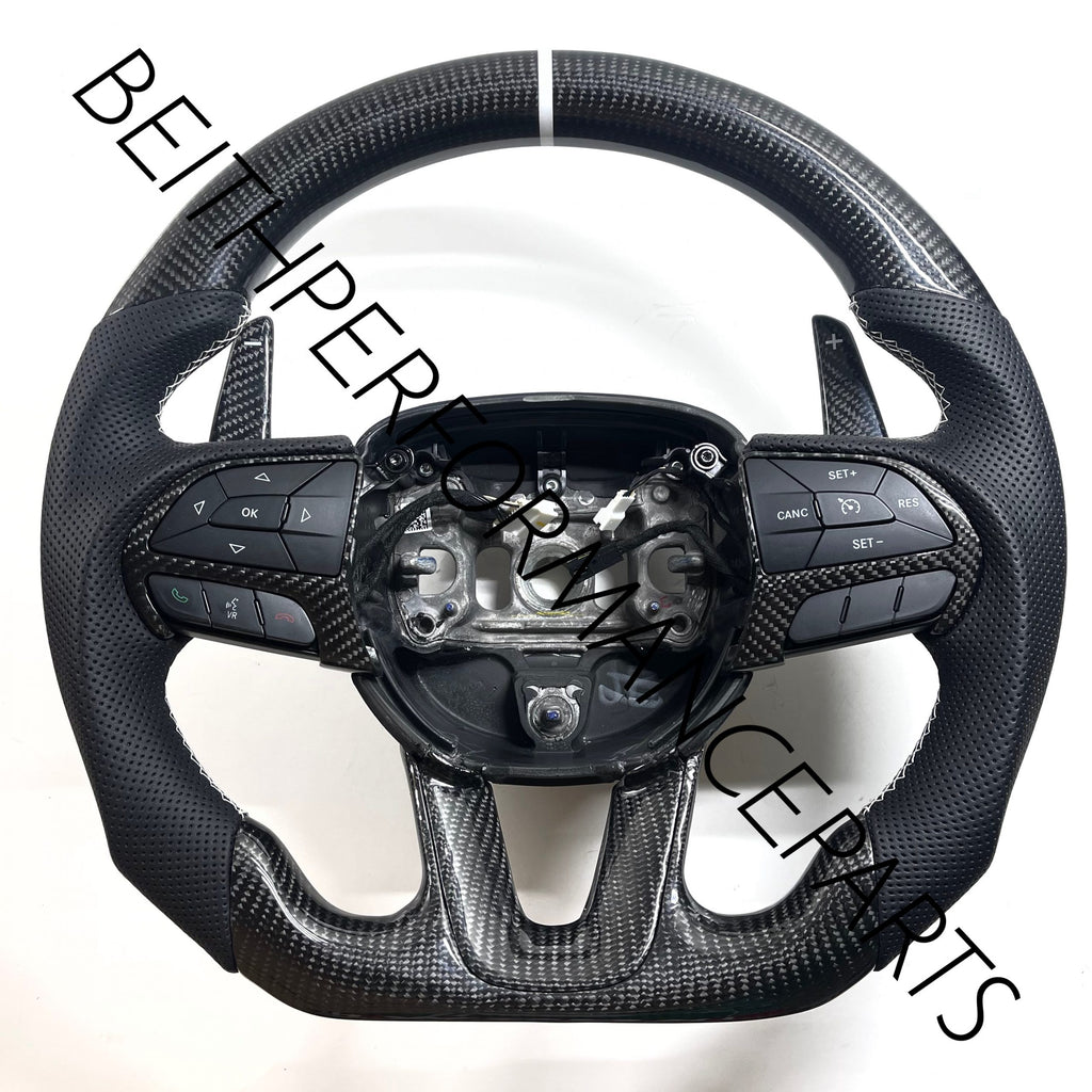 2015+ Dodge Charger/Challenger – Carbon- White Stitching