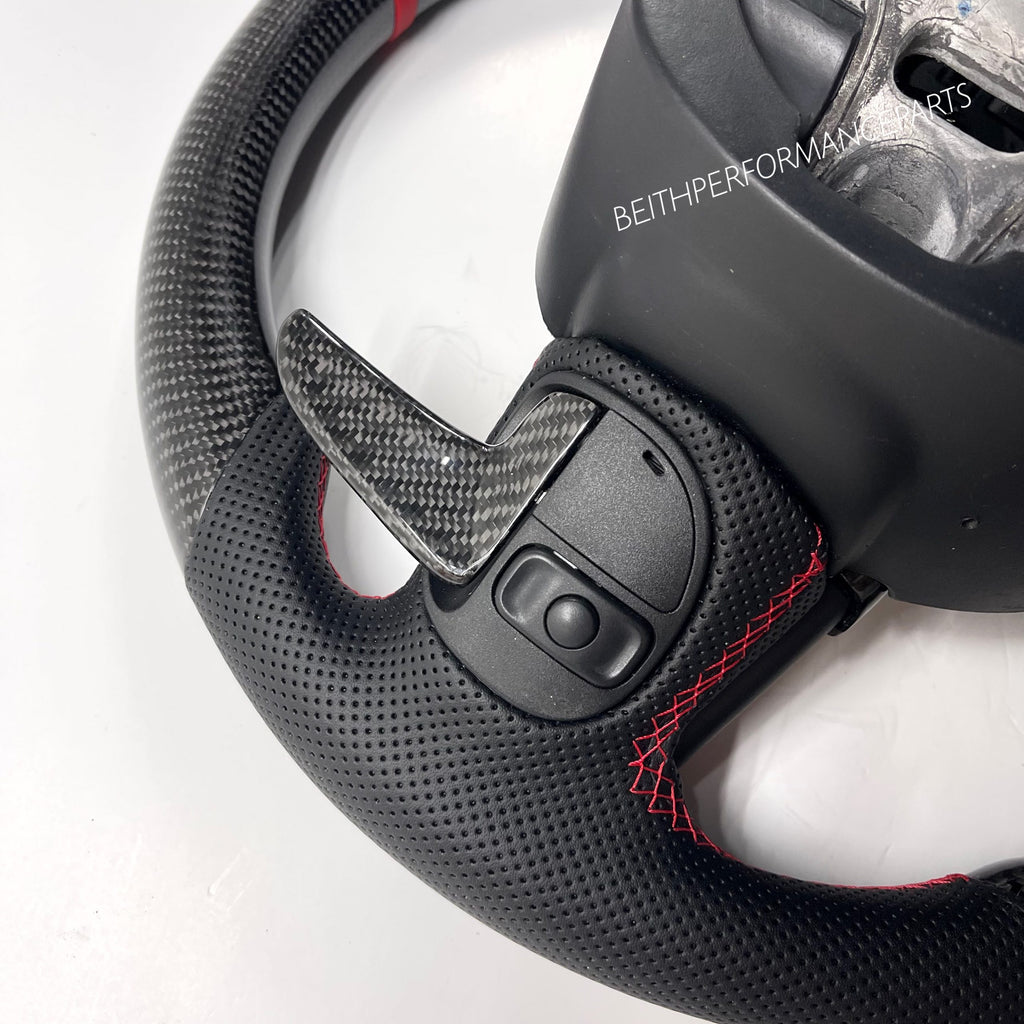 2015+ Dodge Charger / Challenger – Carbon – Red Stitching, Red Leather Stripe