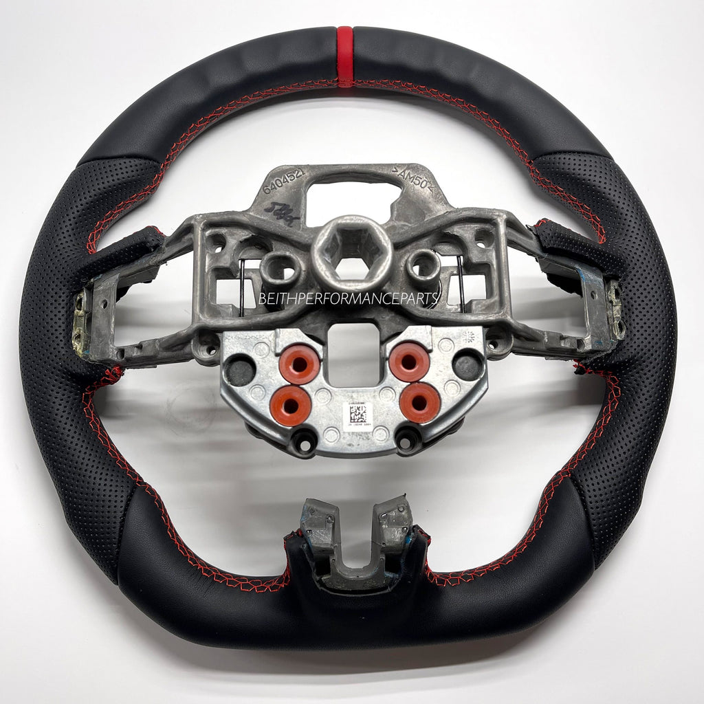 2018+ Ford Mustang Custom Leather Steering Wheel – Red Stitching