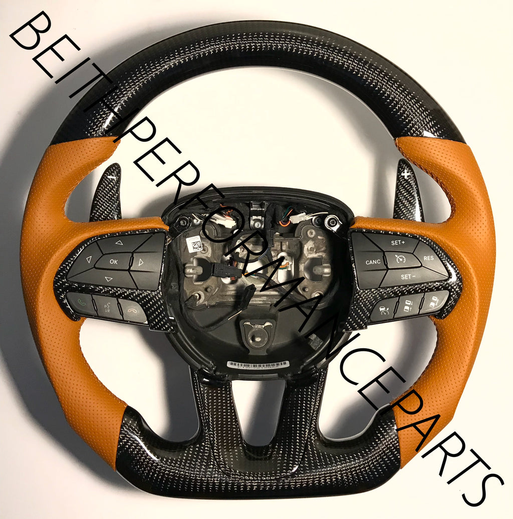 2015+ Dodge Charger/Challenger – Carbon – Sepia Tan Leather , Tan Stitching