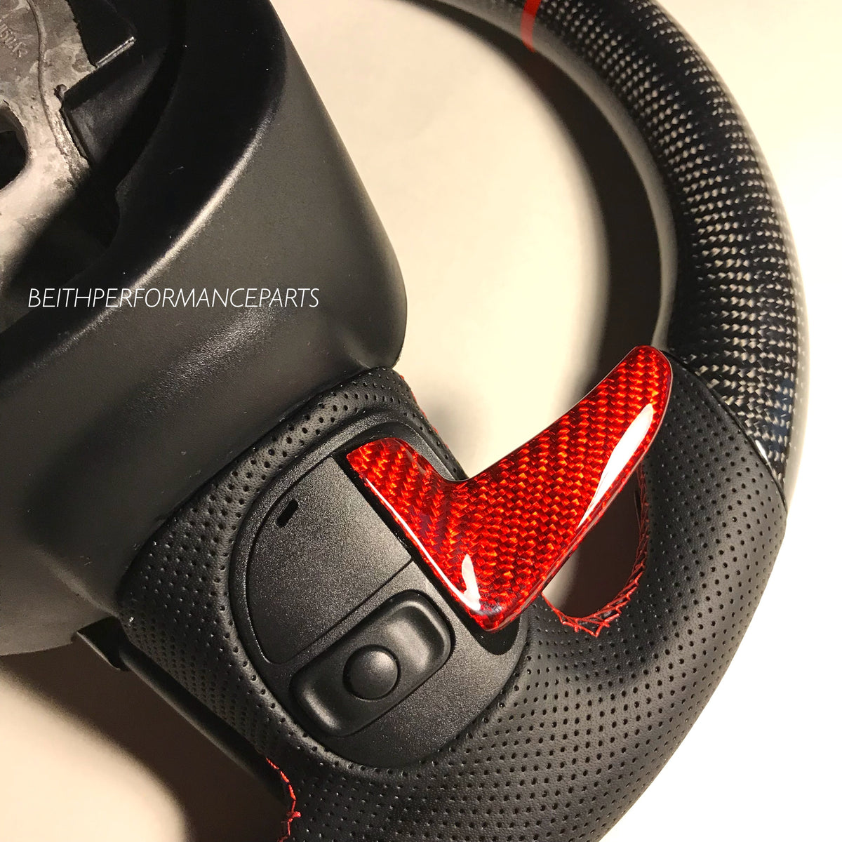 2015+ Dodge Charger/Challenger – Carbon – Red Stitch, Red Stripe – Red Carbon Paddles!