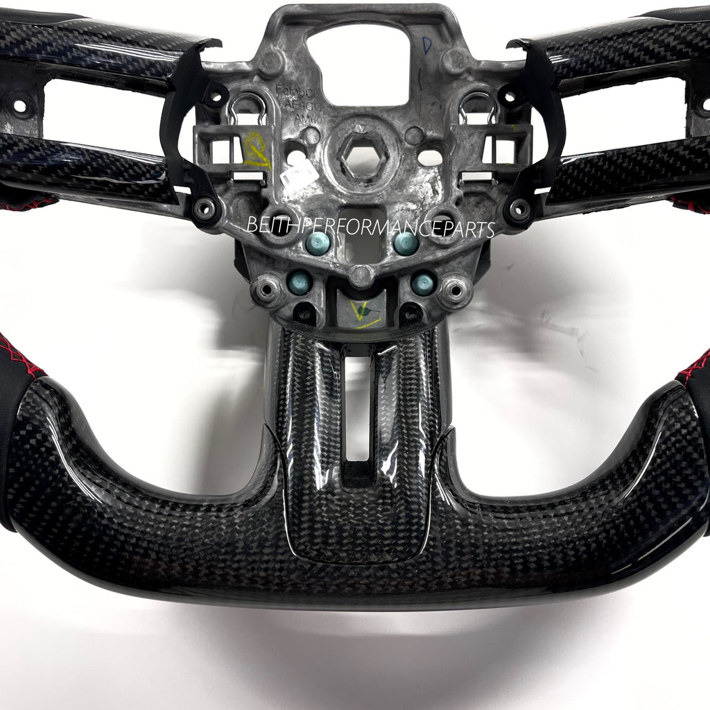 2015-2017 Ford Mustang – Carbon – Flat Top , Red Stitching