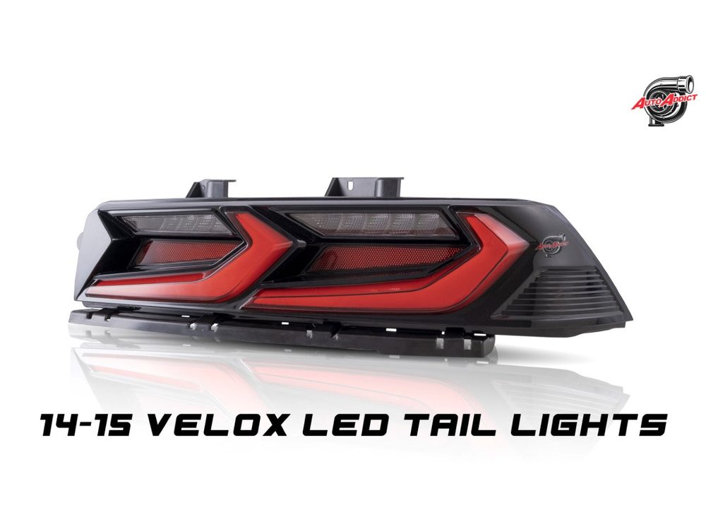 2014-2015 CHEVY CAMARO VELOX LED TAILLIGHTS GLOSS BLACK/RED LENS image 0