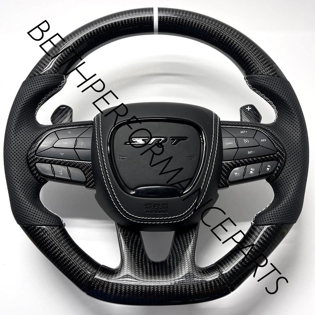 2015+ Dodge Hellcat / 2014+ Jeep SRT – Carbon – White Stitching