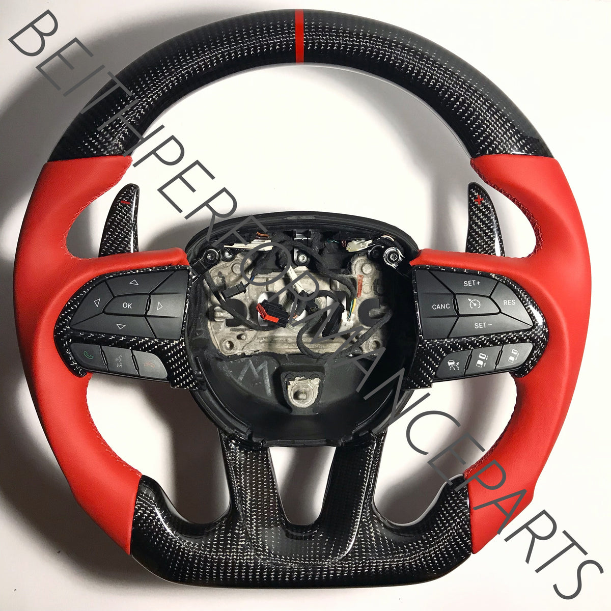 2015+ Dodge Charger/Challenger- Carbon – Red Leather , Red Stitching
