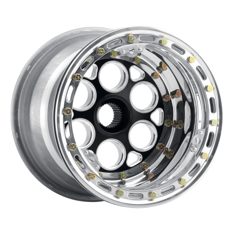 Weld Magnum Midget Sprint 13x8/31-Spline/3 BS - Black Center - Polished Shell - Polished OBL Wheel