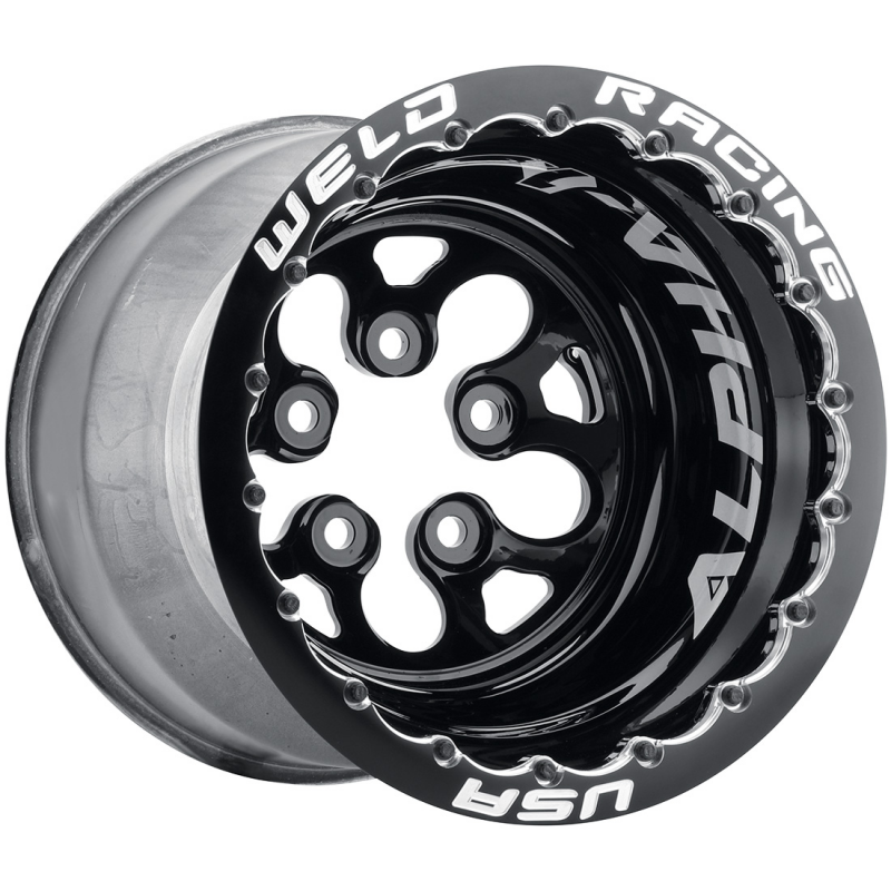 Weld Alpha-1 15x14 / 5x4.5 / 4 BS / 3.18 HB - Gloss Black Center - Gloss Black Shell - DBL MT Wheel