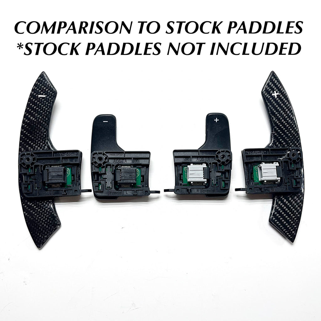2015+ Ford Mustang – Custom Carbon Paddle Shifters (Red Symbols)