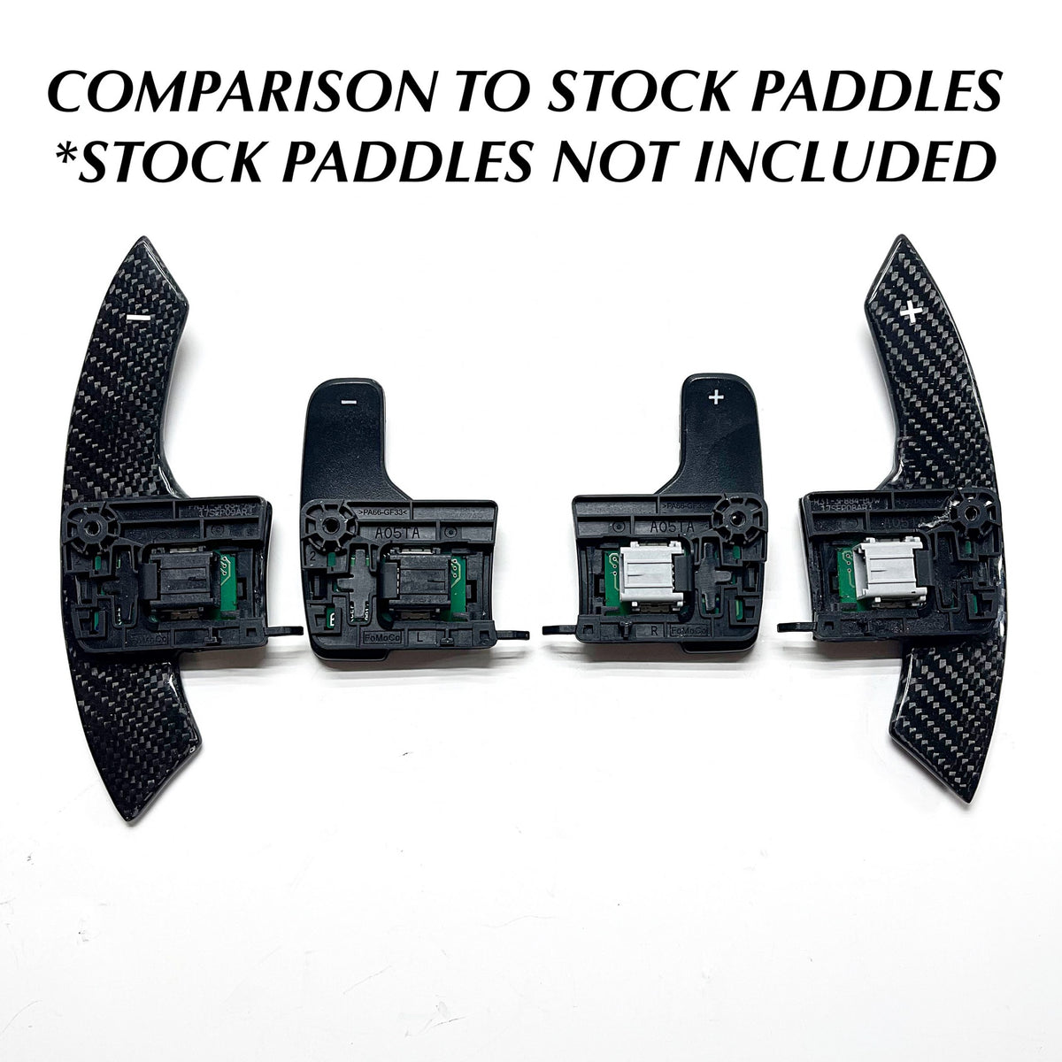 2015+ Ford Mustang – Custom Carbon Paddle Shifters (Red Symbols)