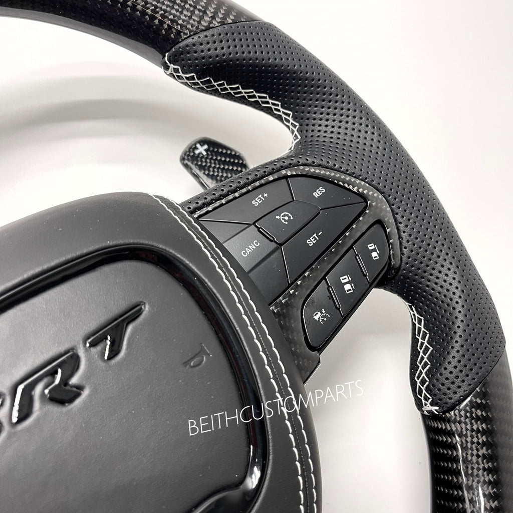 2015+ Dodge Hellcat / 2014+ Jeep SRT – Carbon – White Stitching