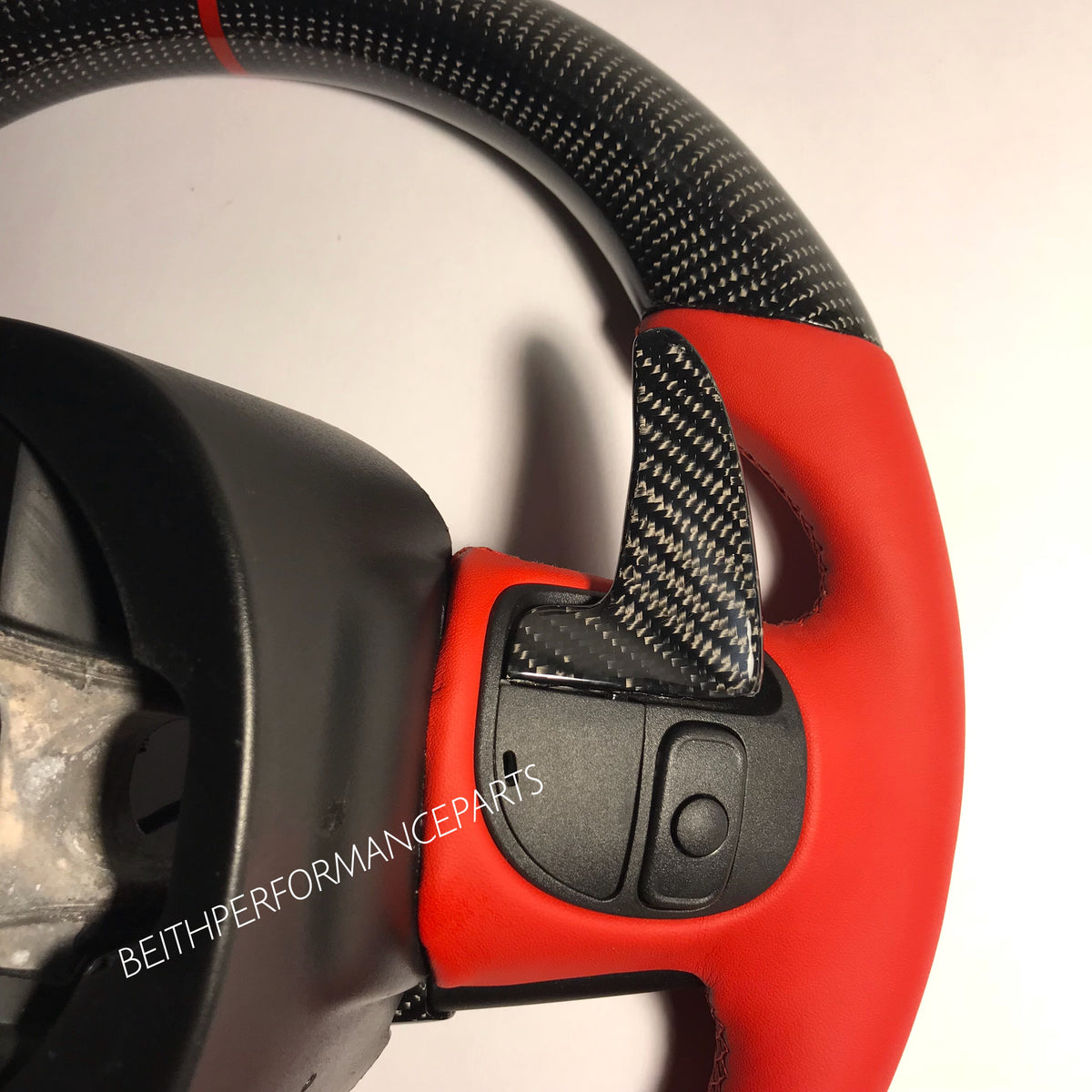 2015-2024 Dodge Charger/Challenger Carbon Fiber Steering Wheel – Red Leather & Red Stitching