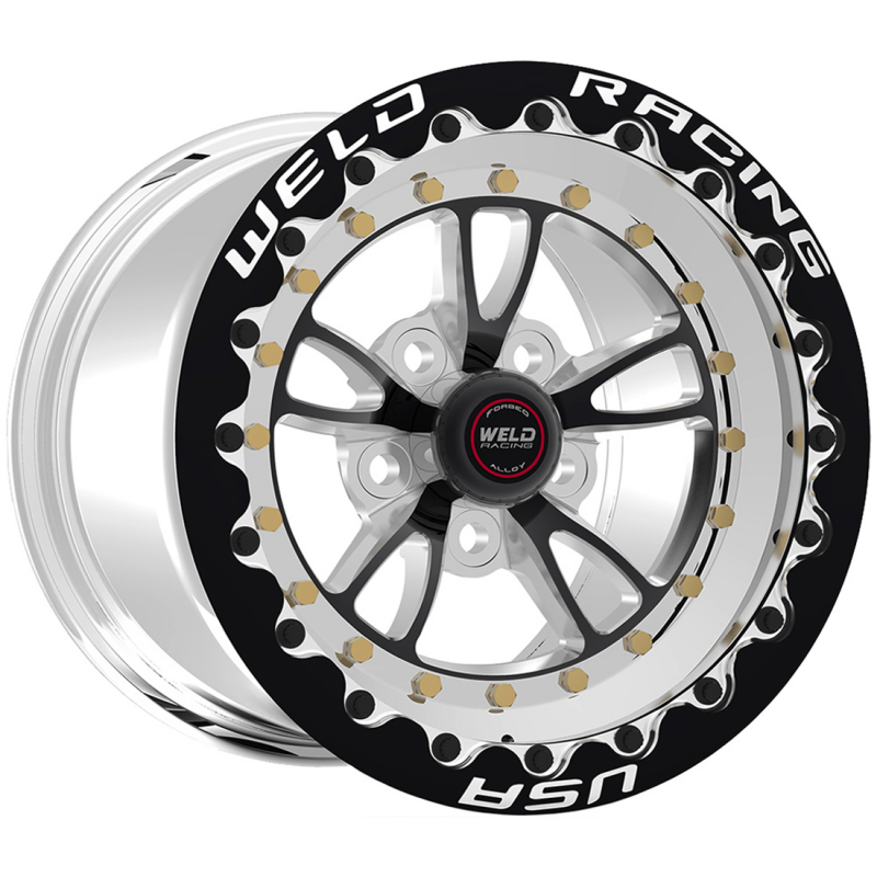 Weld Full Throttle Beadlock 15x10/5x4.75/5.5 BS/3.18 HB-Black Cntr-Pol. Shell-Black SBL MT Wheel