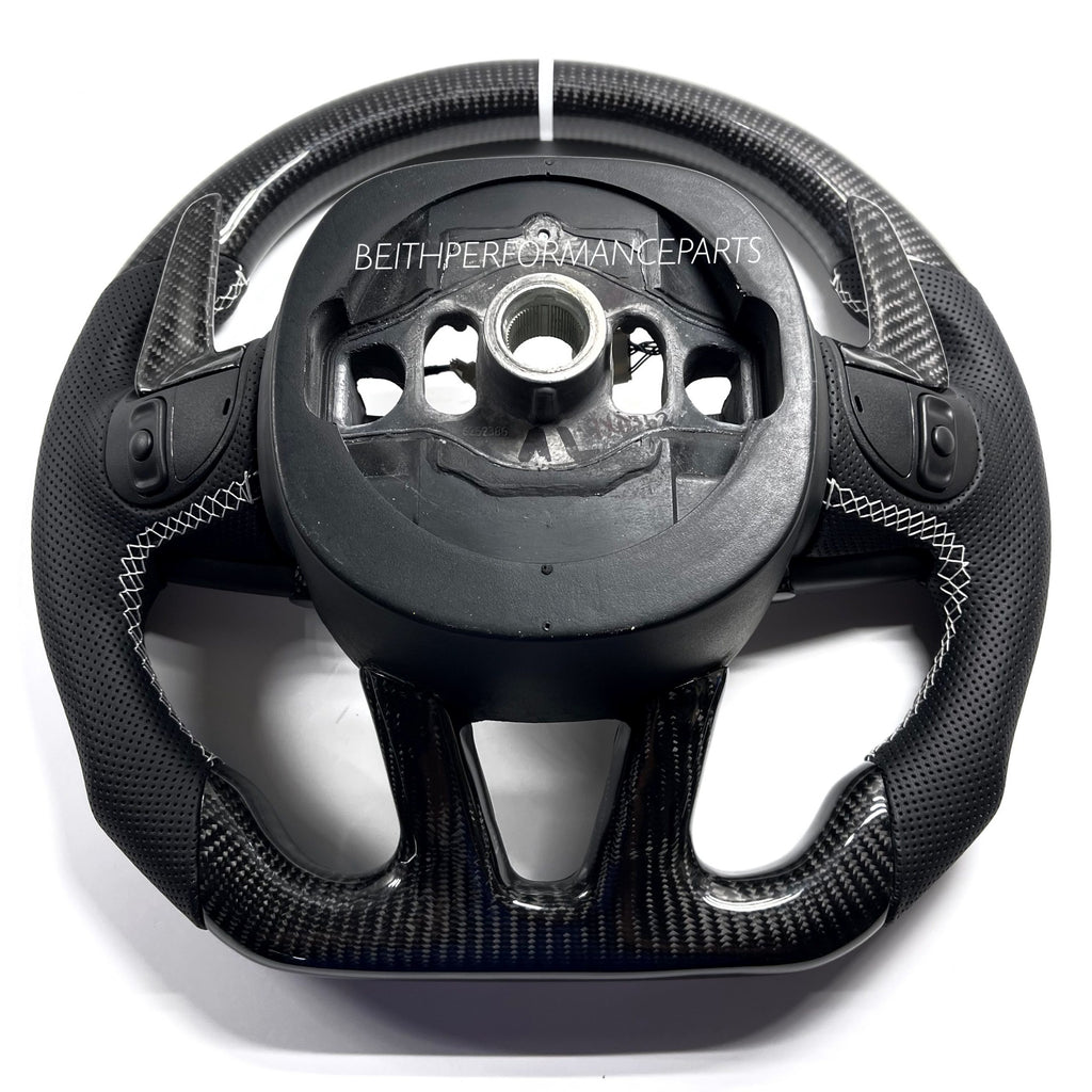 2015+ Dodge Charger/Challenger – Carbon – White Stitching , White Stripe
