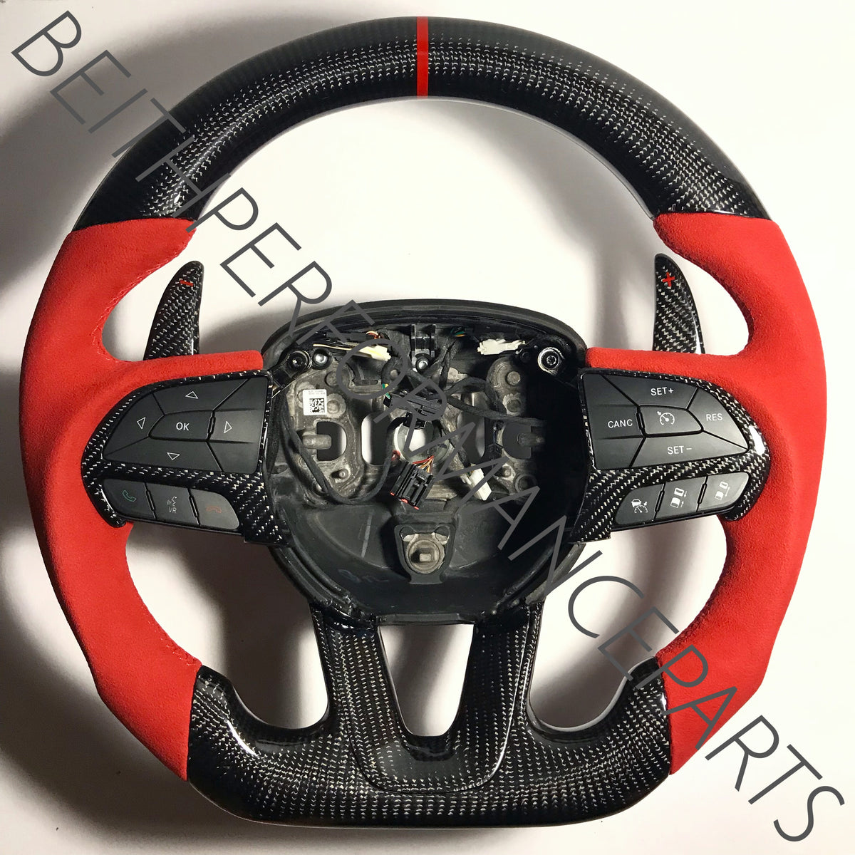 2015+ Dodge Charger/Challenger – Carbon – Red Alcantara Suede , Red Stitching