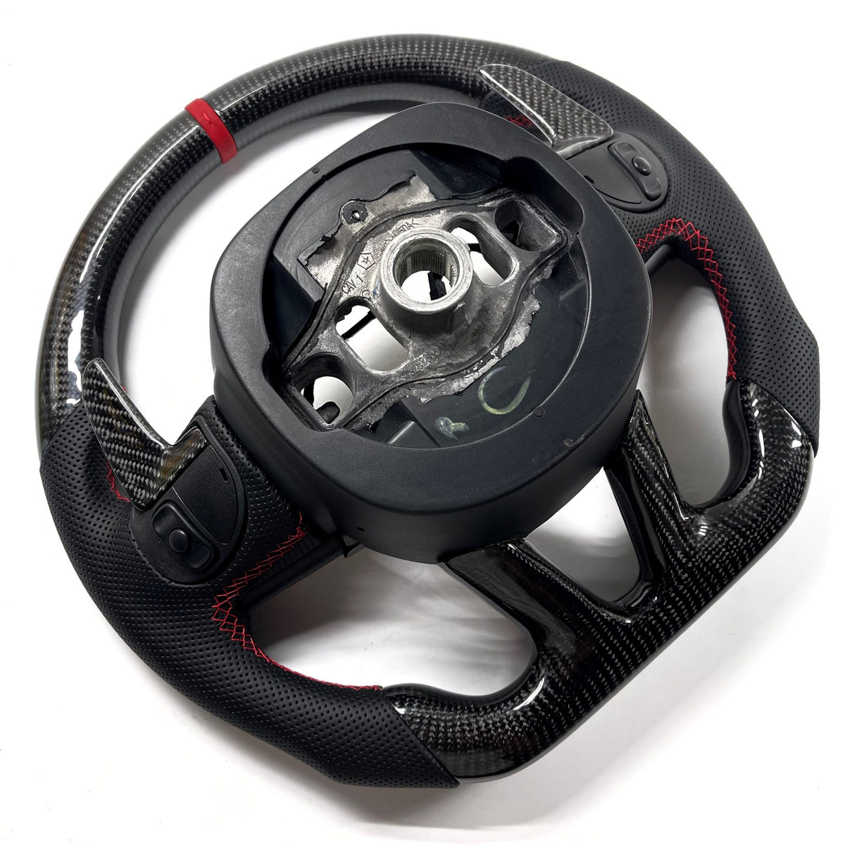 2015+ Dodge Charger / Challenger – Carbon – Red Stitching, Red Leather Stripe