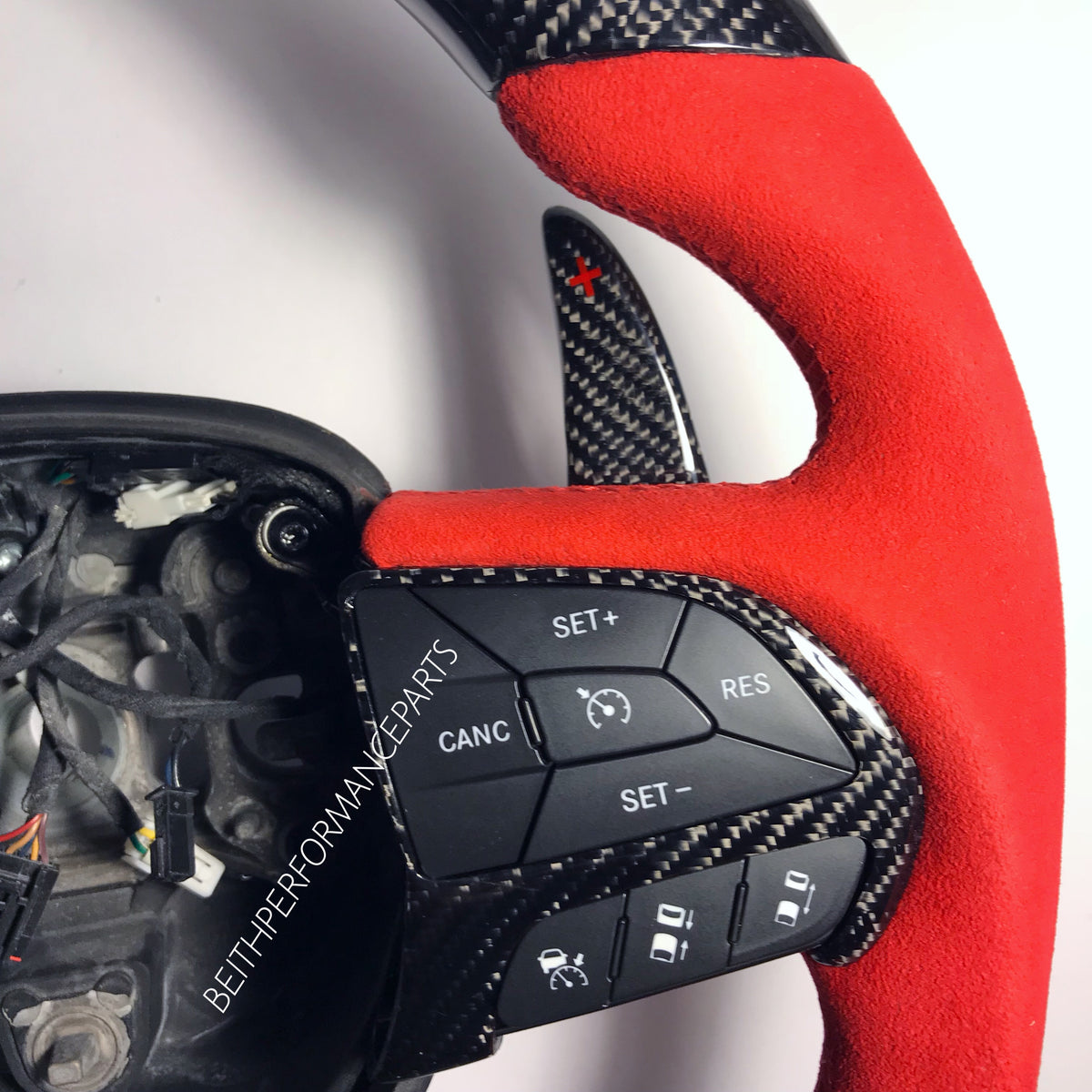2015+ Dodge Charger/Challenger – Carbon – Red Alcantara Suede , Red Stitching