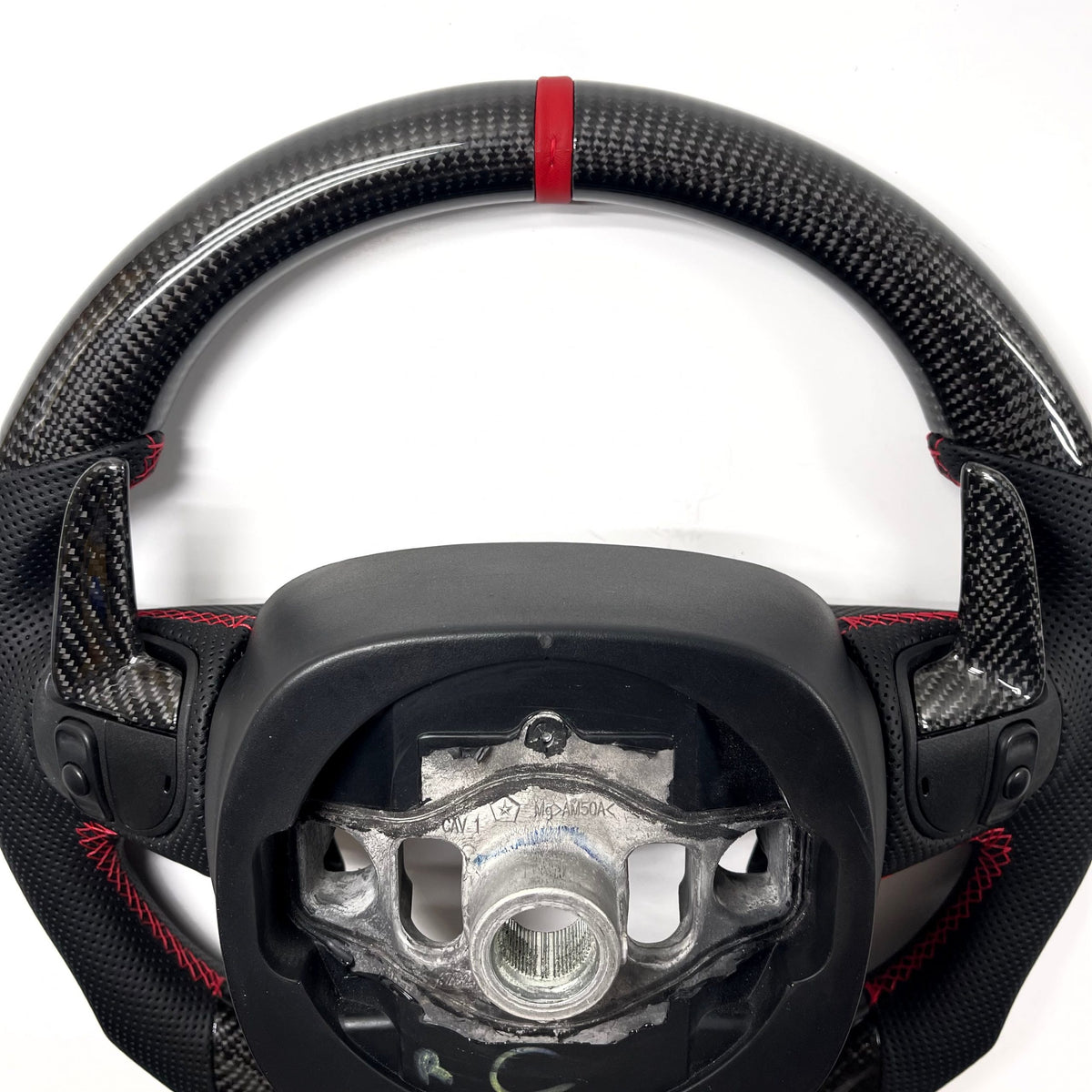 2015+ Dodge Charger / Challenger – Carbon – Red Stitching, Red Leather Stripe