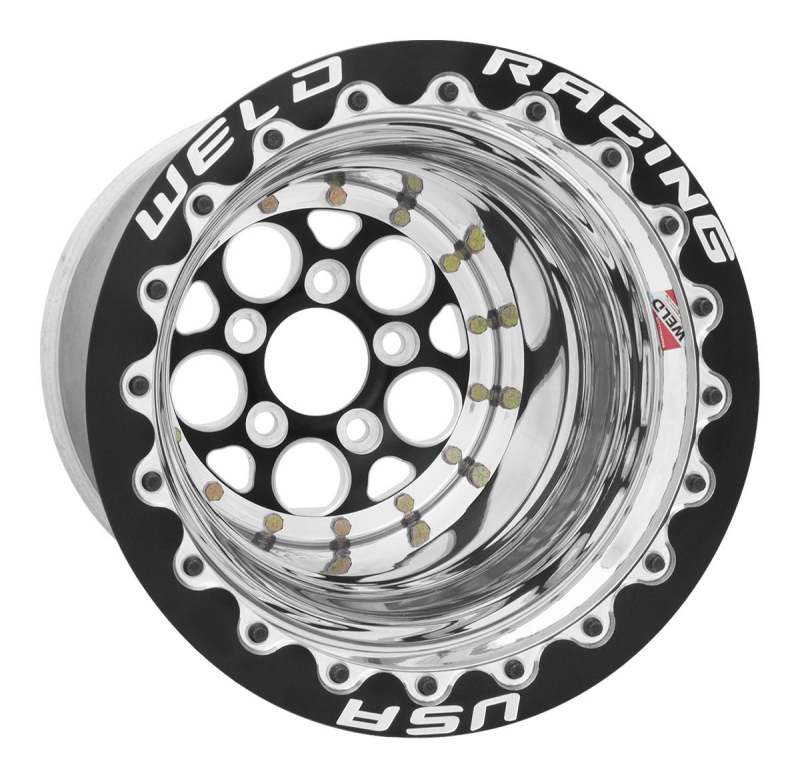 Weld Magnum 15x16 / 5x4.75 / 4 BS / 3.18 HB - Black Center - Polished Shell - Black DBL Wheel