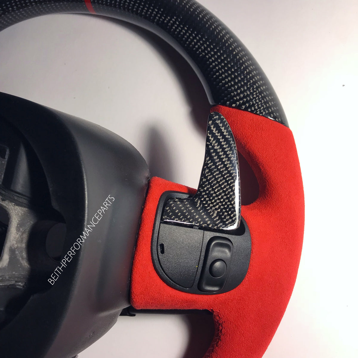 2015+ Dodge Charger/Challenger – Carbon – Red Alcantara Suede , Red Stitching