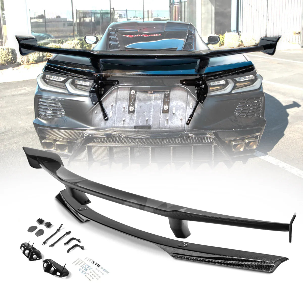2020–2026 C8 Corvette Stingray ZR1 ZTK Style Rear Spoiler – Gloss Carbon Fiber