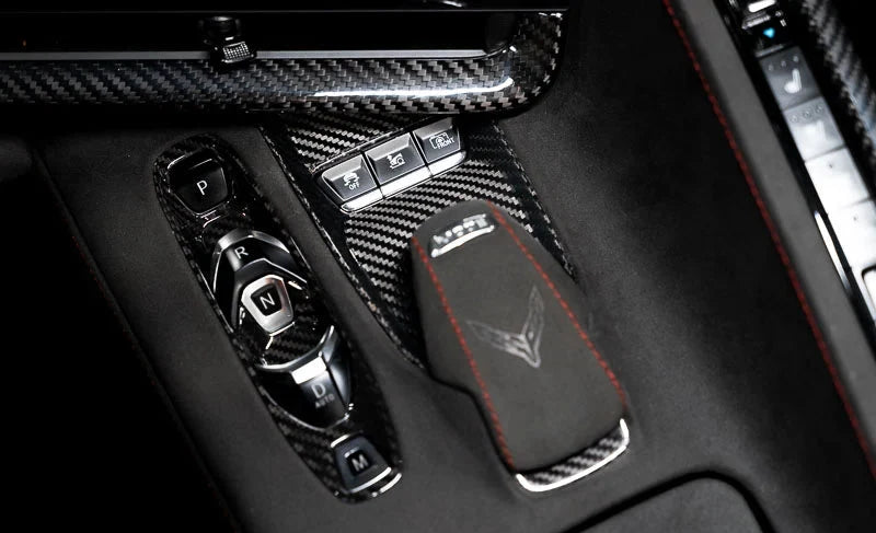 C8 Corvette Red Carbon Fiber Mode Selector Trim Overlay
