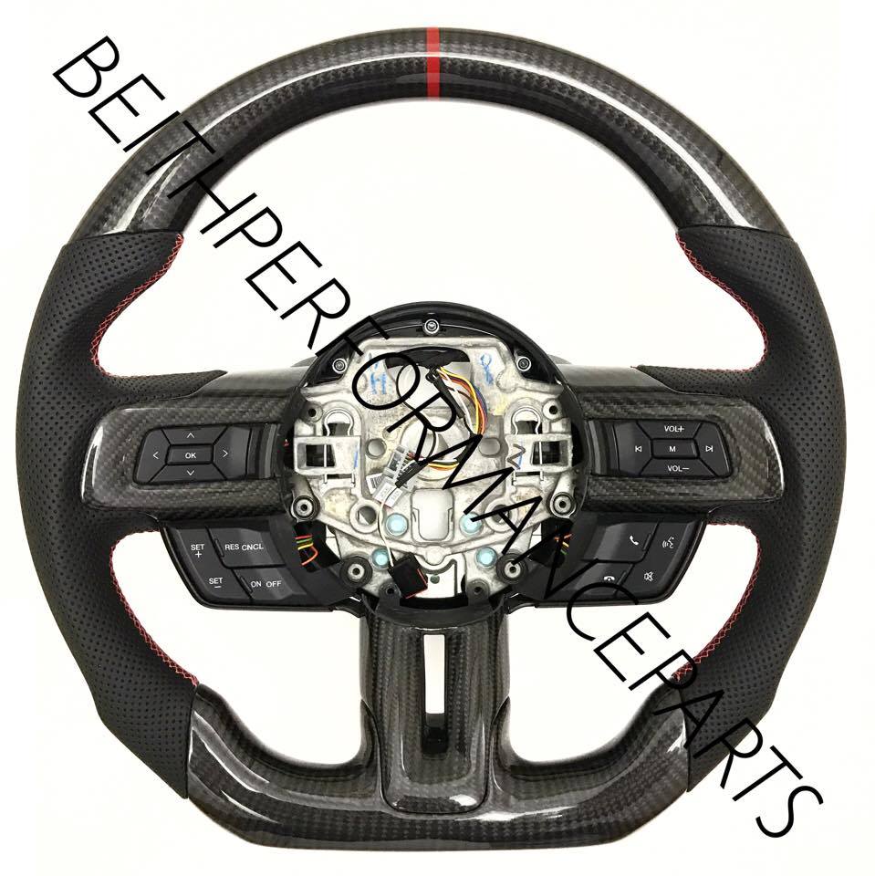 2015+ Mustang Carbon – Carbon Bezels, Red Stitch, Red Stripe