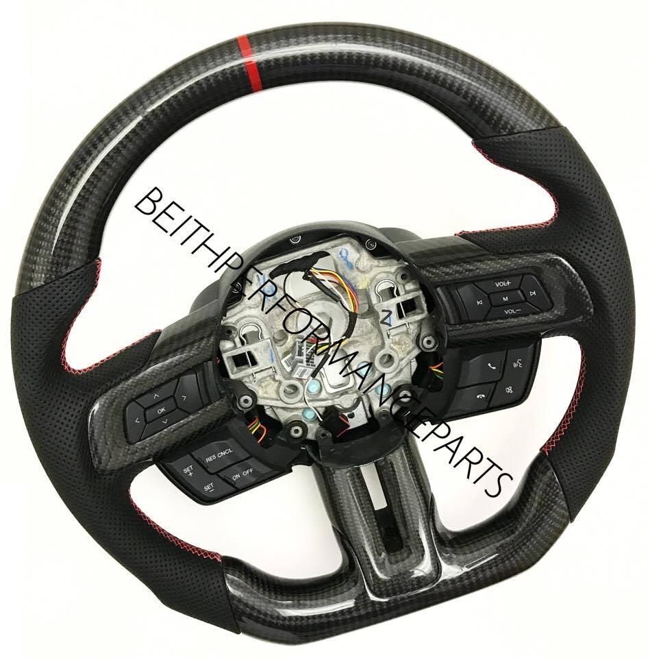 2015+ Mustang Carbon – Carbon Bezels, Red Stitch, Red Stripe