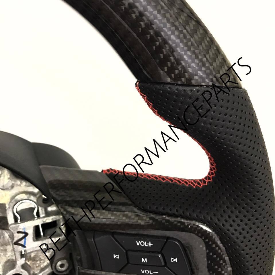 2015+ Mustang Carbon – Carbon Bezels, Red Stitch, Red Stripe