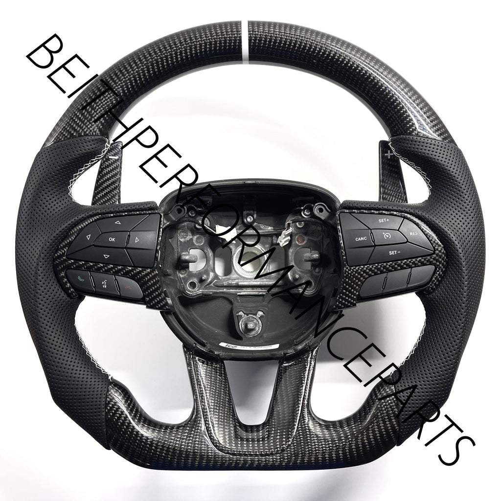 2015+ Dodge Charger/Challenger – Carbon – White Stitching , White Stripe