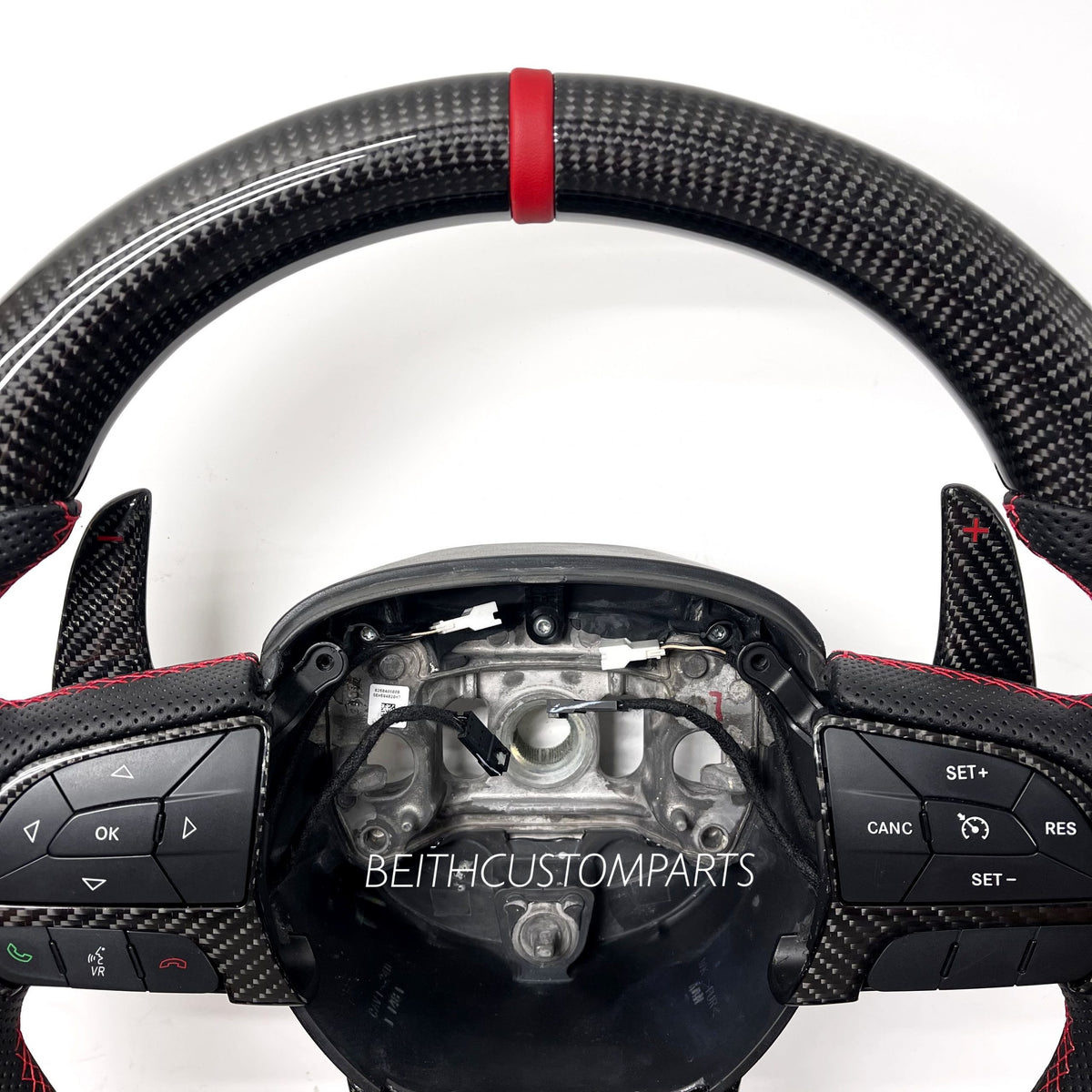 2015+ Dodge Charger / Challenger – Carbon – Red Stitching, Red Leather Stripe