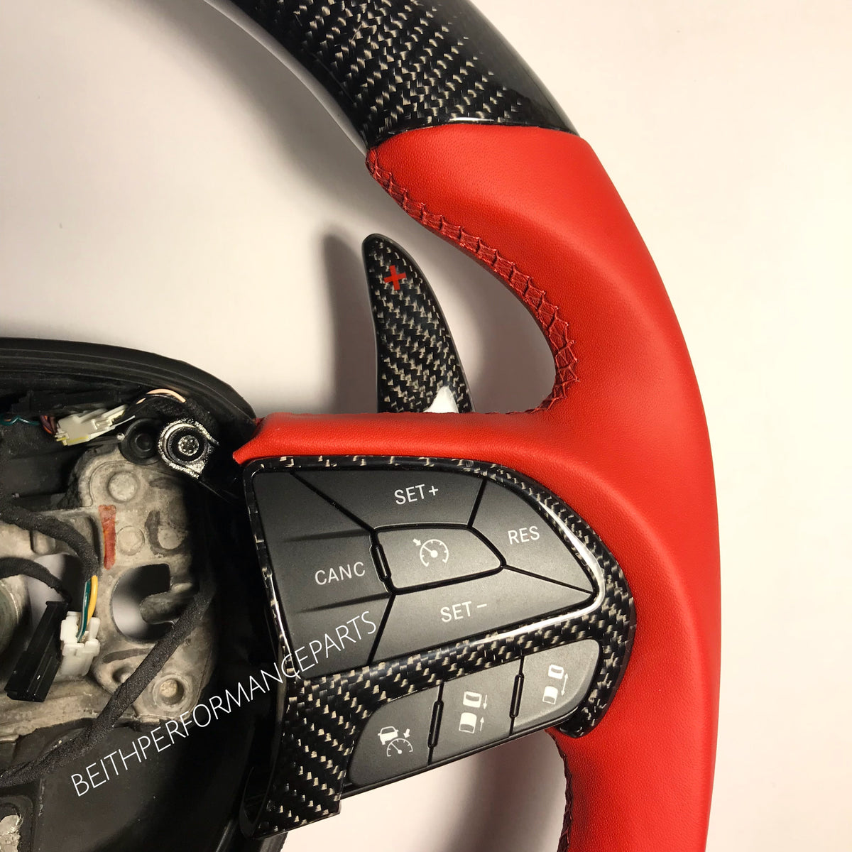 2015-2024 Dodge Charger/Challenger Carbon Fiber Steering Wheel – Red Leather & Red Stitching