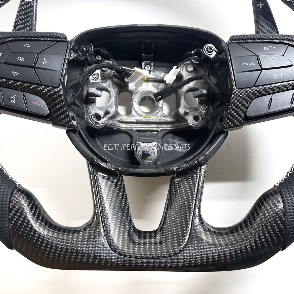 2015+ Dodge Charger/Challenger – Carbon- White Stitching
