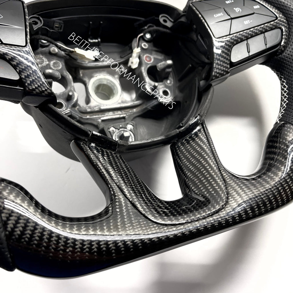 2015+ Dodge Charger/Challenger – Carbon – White Stitching , White Stripe