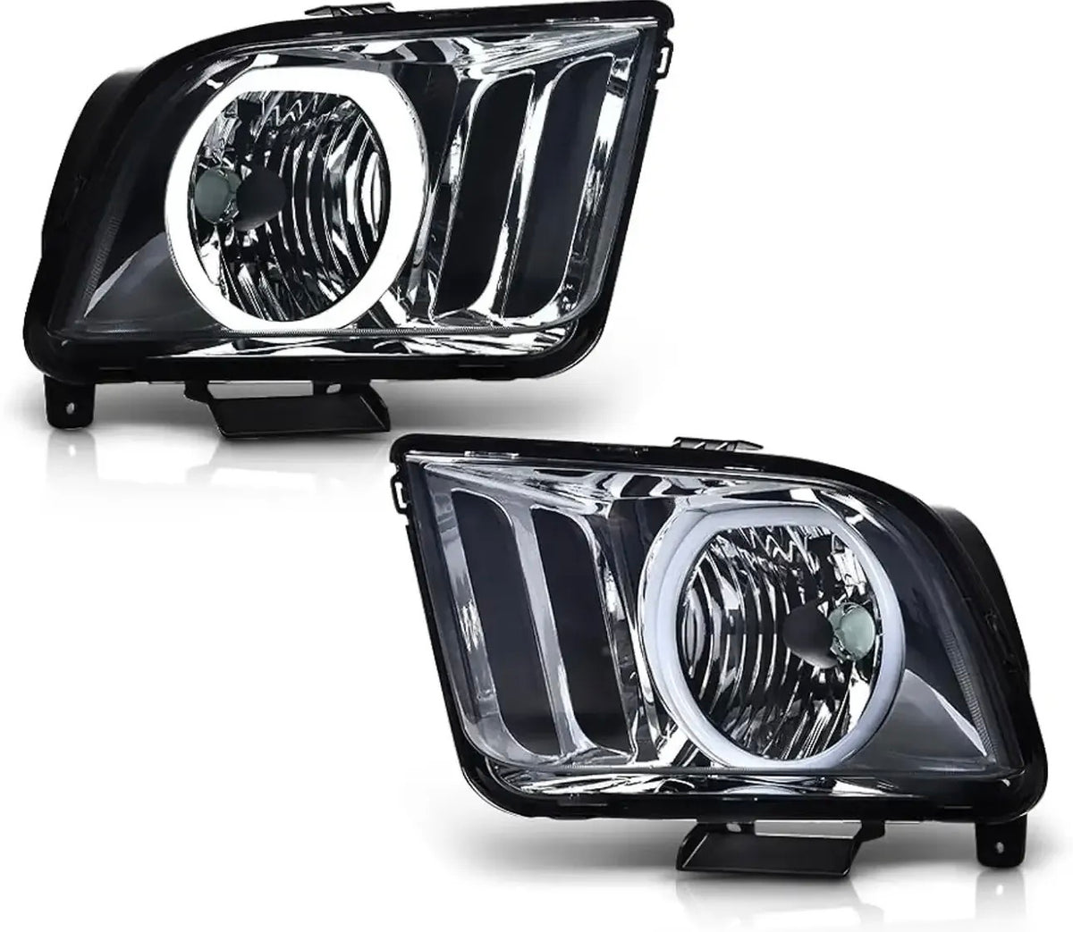 2005-2009 Ford Mustang S197 LED DRL Headlights Assembly - Smoky Lens Chrome Housing (Pair)