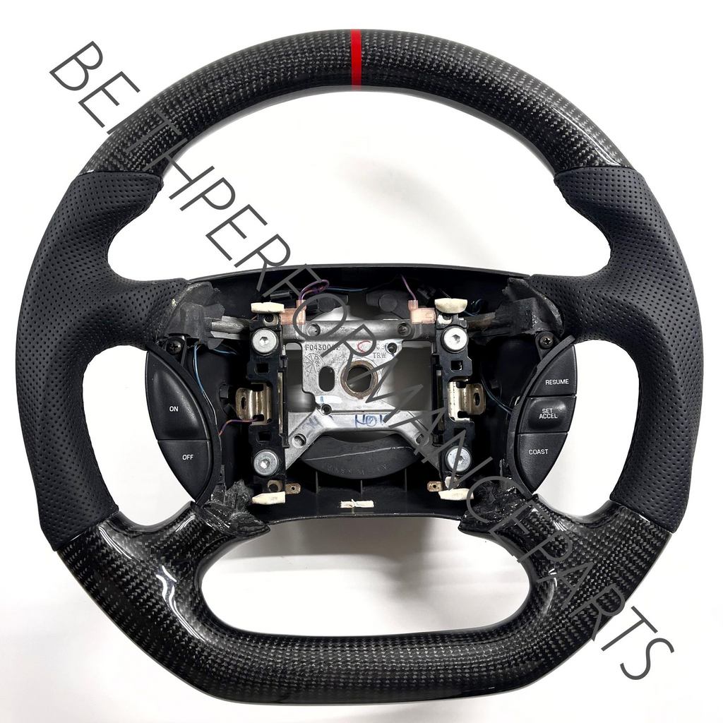 1994-2004 Ford Mustang Carbon Fiber Steering Wheel – Black Stitching & Red Stripe