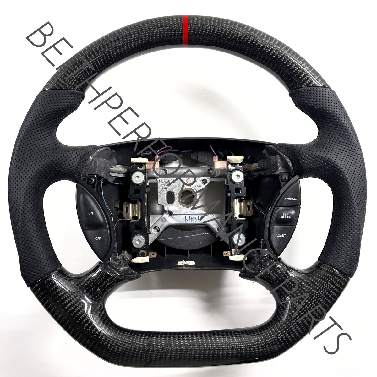 1994-2004 Ford Mustang Carbon Fiber Steering Wheel – Black Stitching & Red Stripe
